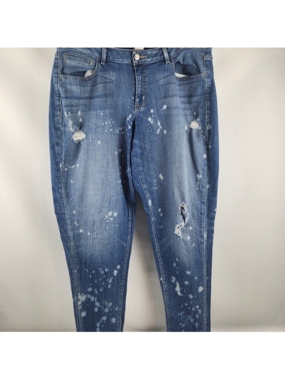 LANE BRYANT Boyfriend Distressed Bleach Splatter Blue Jeans Size 18 (36x32)